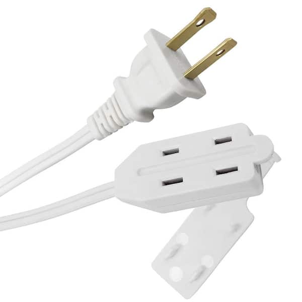 2x 6 Feet 16 Gauge 3 Outlets Angle Flat Plug ETL Listed Extension Cord  (White)
