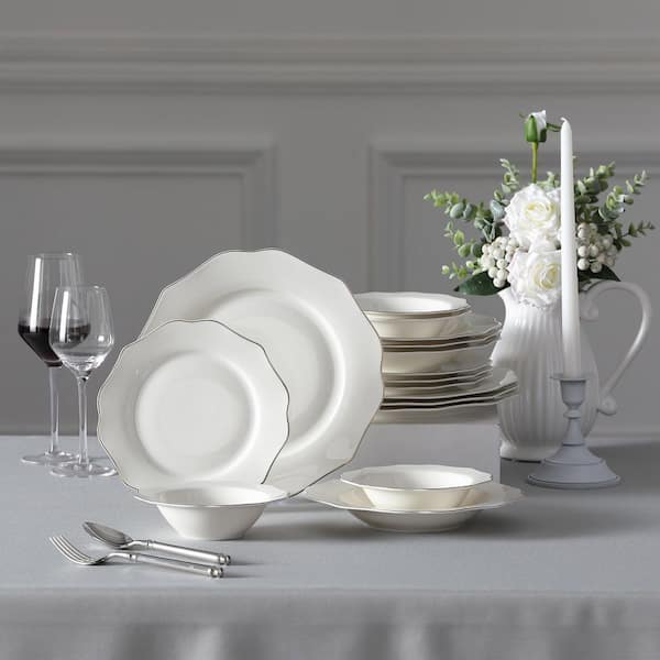 MALACASA Series Flora, 16-Piece Dinnerware Set Porcelain Bowl & Plate Set  for 4