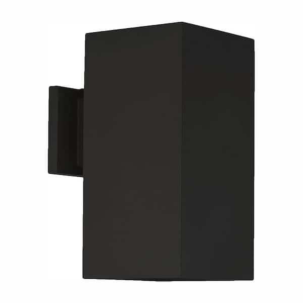 Progress Lighting 6" LED Square Cylinder Collection Black Modern Outdoor Wall Lantern Light