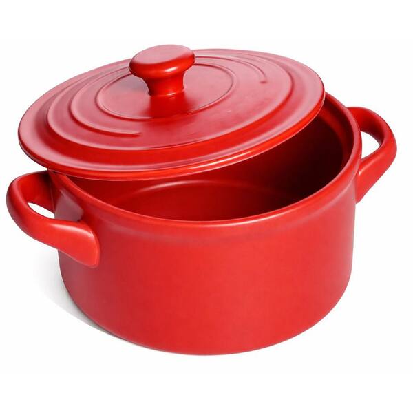 3-Piece Chili Red Ceramic Dutch Oven Set Lightweight Non-Toxic Oven Microwave Dishwasher Safe for Sourdough Stew