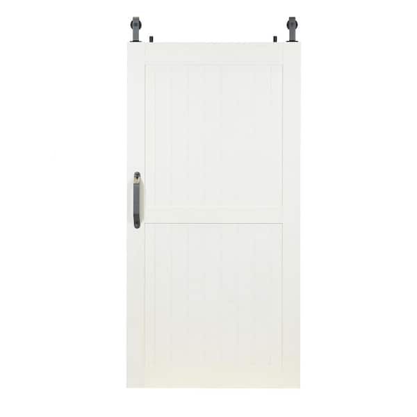 Pinecroft Montana 36 in. x 84 in. White Ash PVC Vinyl H/K Style Sliding Barn Door with Hardware Kit - Door Assembly Required