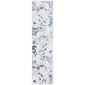 Amelia Gray/Blue 2 ft. x 14 ft. Abstract Distressed Runner Rug