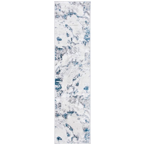 SAFAVIEH Amelia Gray/Blue 2 ft. x 8 ft. Abstract Distressed Runner Rug