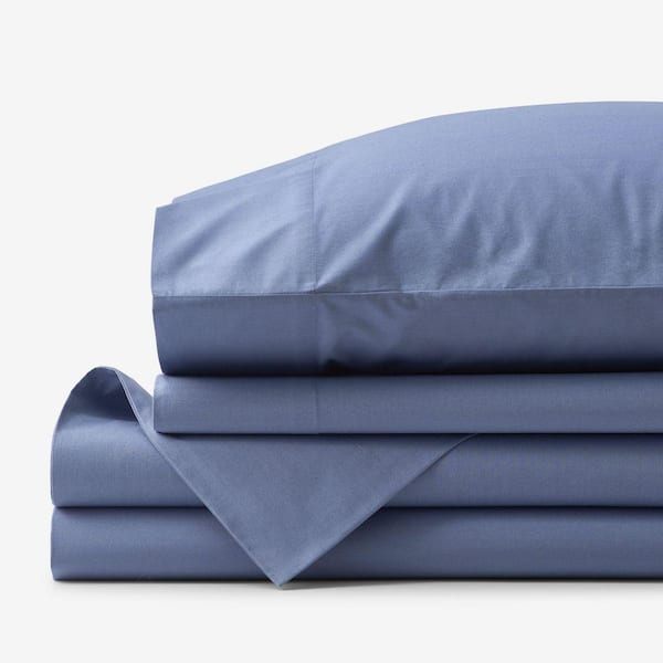 Company Cotton Garment Wash Percale Denim Blue King Sheet Set