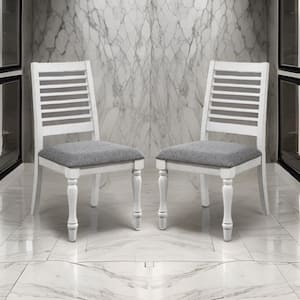 White and Gray Fabric Wooden Frame Dining Chair (Set of 2)