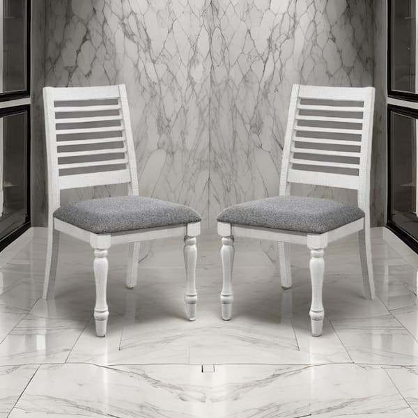 Benjara White and Gray Fabric Wooden Frame Dining Chair (Set of 2)