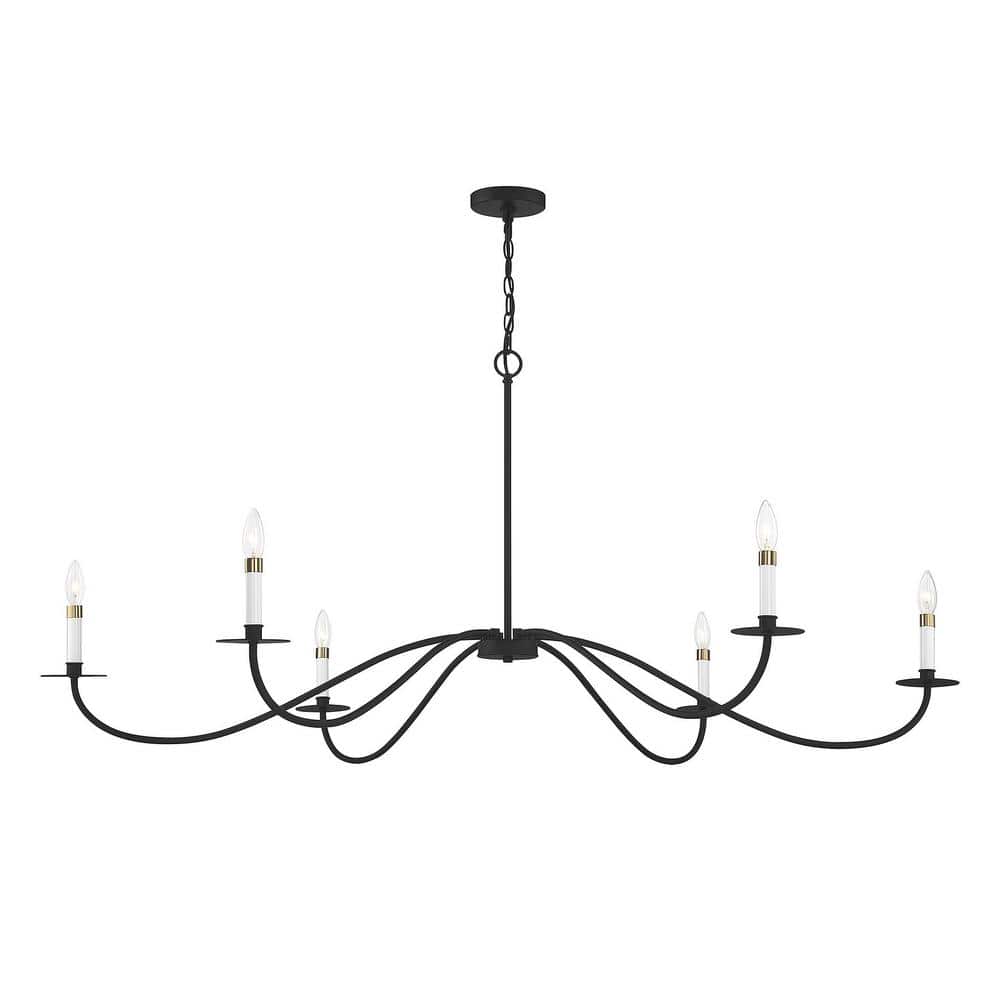 Matte Black 6-Light Chandelier with White Candle Sleeves