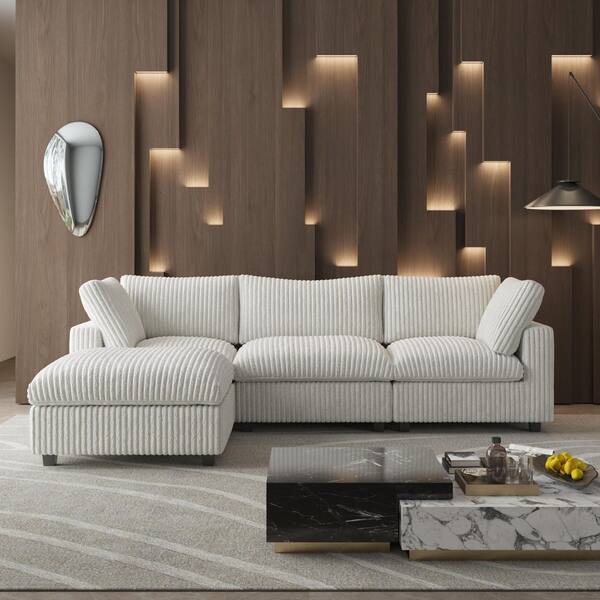 LOUVREDO sofill-e Ｄecor J&E Home 118.11 in. Rabbit Plush Fabric Square Arm 4-Piece L