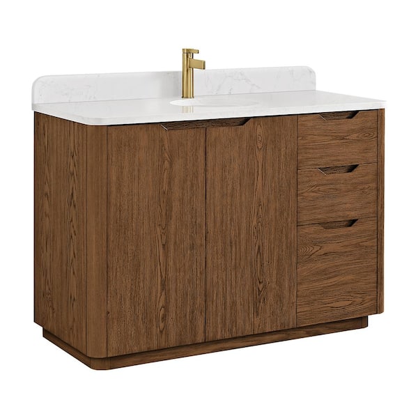 Abuja 48 in. W x 22 in. D x 33.9 in. H Single Bath Vanity in Oak Weathered Brown with White Engineered Stone Top