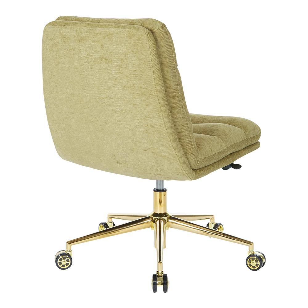 Olive Fabric Armless Ergonomic Swivel Office Chair with Gold Base