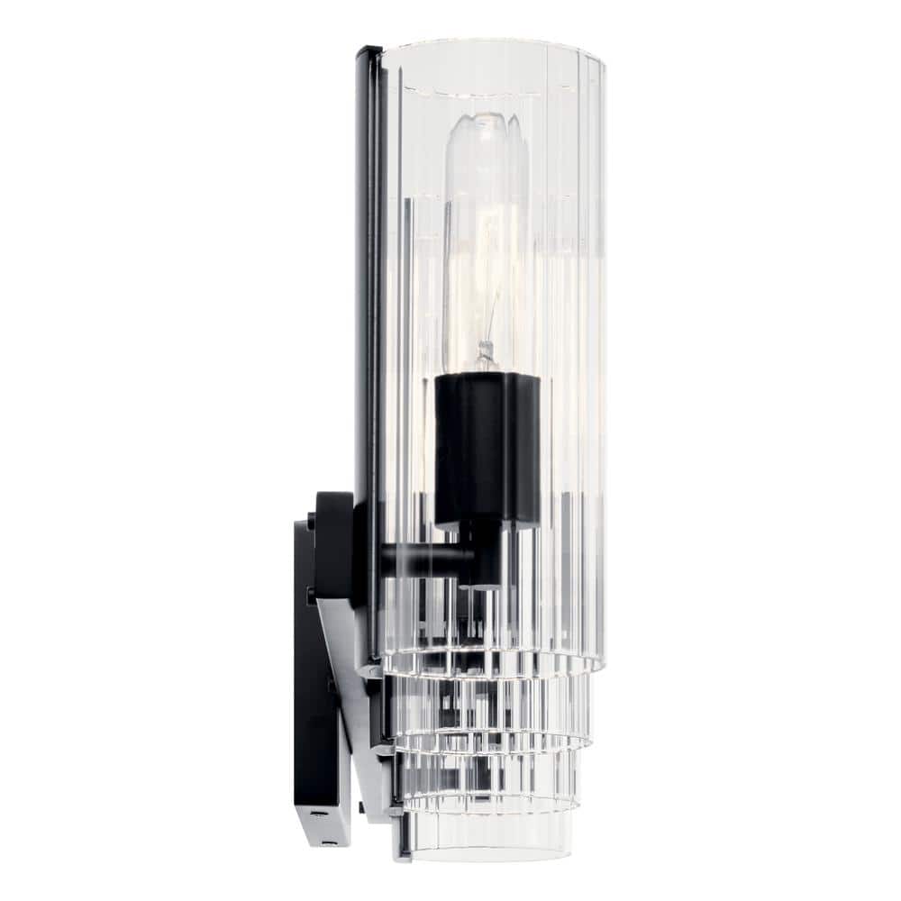 Black and Clear Fluted Glass 4-Light Vanity Fixture