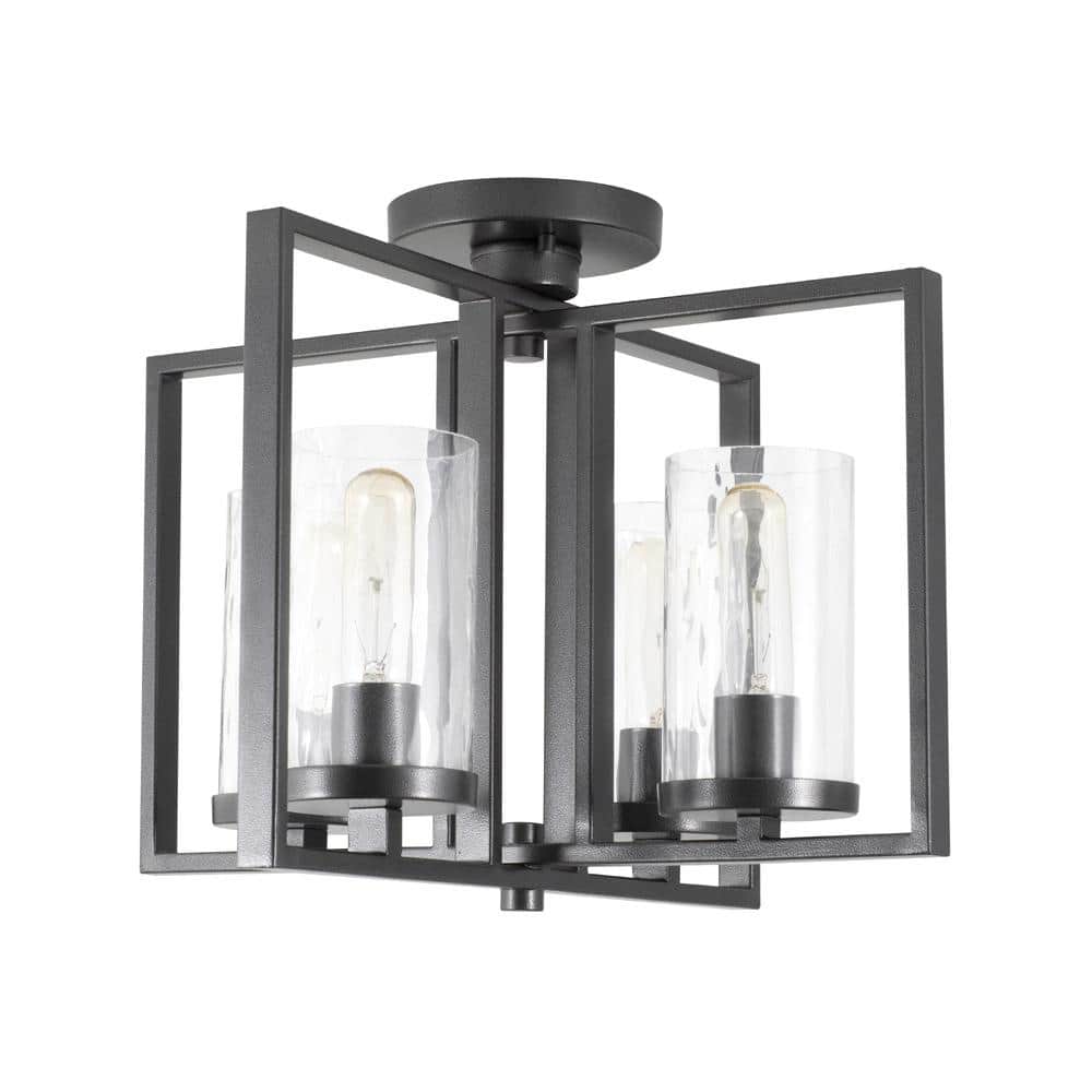 Charcoal Rain Glass 17" Transitional Semi-Flush Mount Light