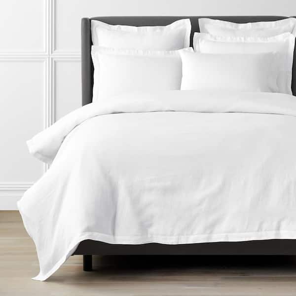 The Company Store Solid Washed White Linen Full Duvet Cover 50548D