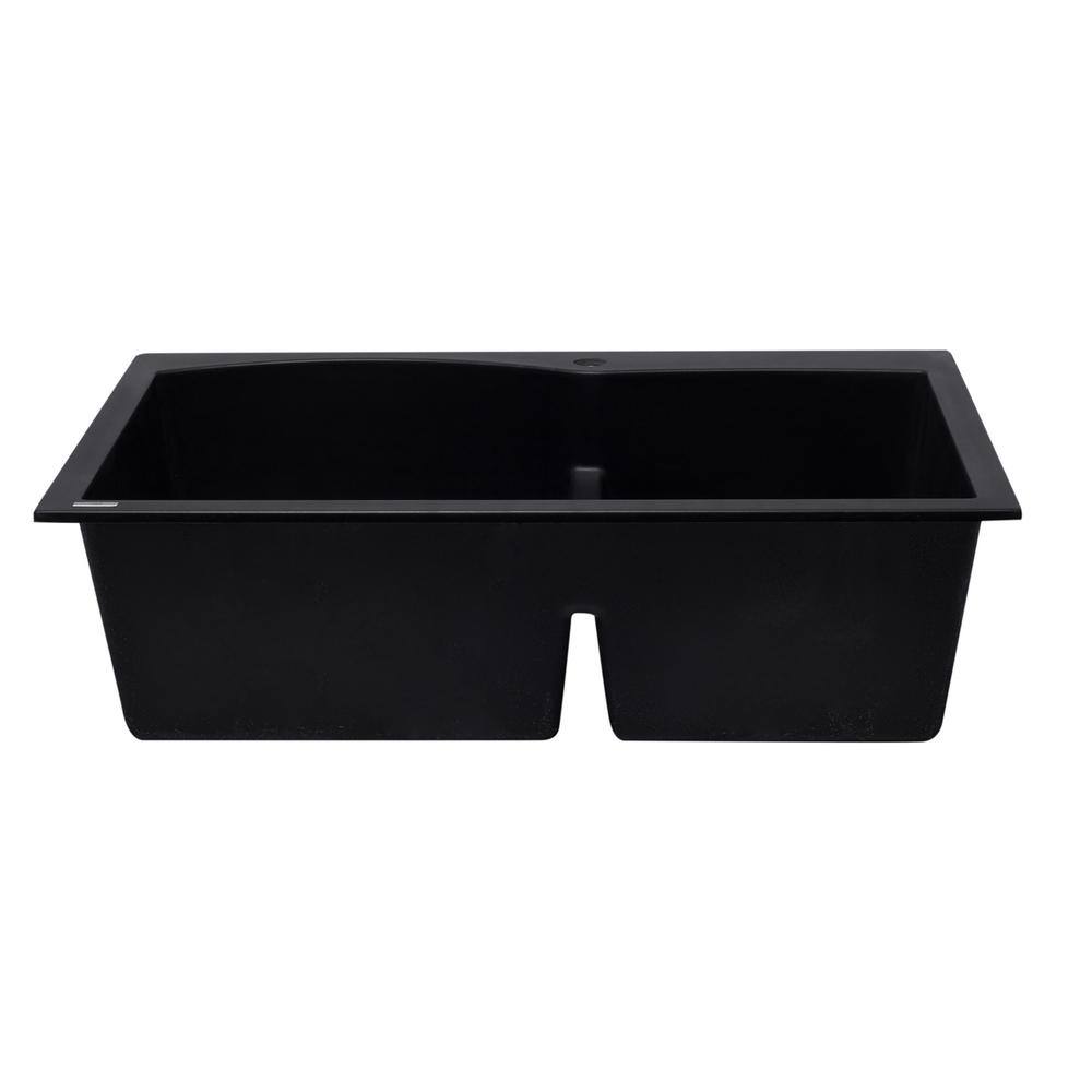33'' Black Granite Double Bowl Drop-In Kitchen Sink