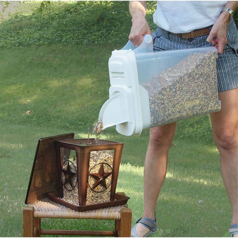 16 Quart Clear Plastic Bird Seed Dispenser with Flip Lid