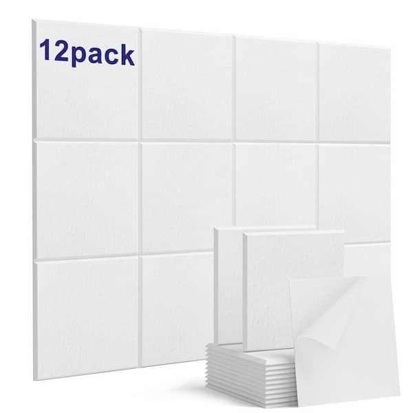 12 in. x 12 in. x 0.6 in. White Square Self-Adhesive Acoustic Panels, 12-Pack