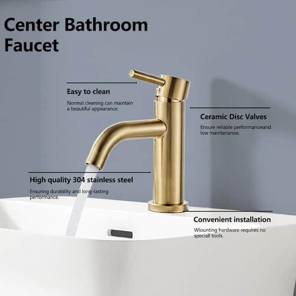 Luxurious Modern Single-Handle Single Hole Bathroom Faucet in Brushed Gold