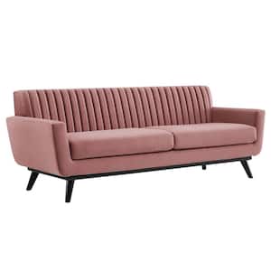 Engage 90.5 in. Channel Tufted Performance Velvet Rectangle Modern 3-Seat Straight Sofa in Dusty Rose