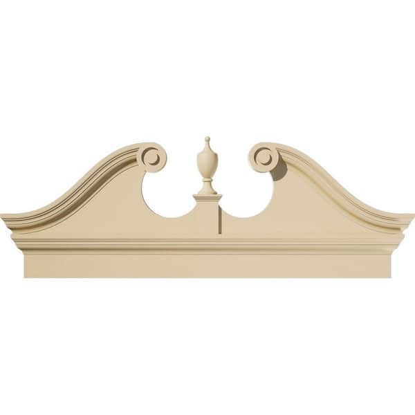 50-in. W x 19-3/8-in. H x 2-3/4-in. P Rams Head Signature Urethane Combination Pediment Urn Ships Unattached in Box Prim