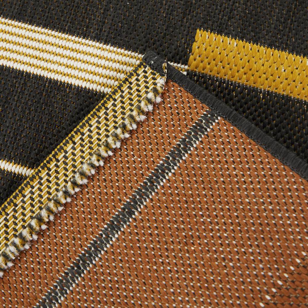 Charcoal and Mustard Striped Synthetic Rectangular Rug