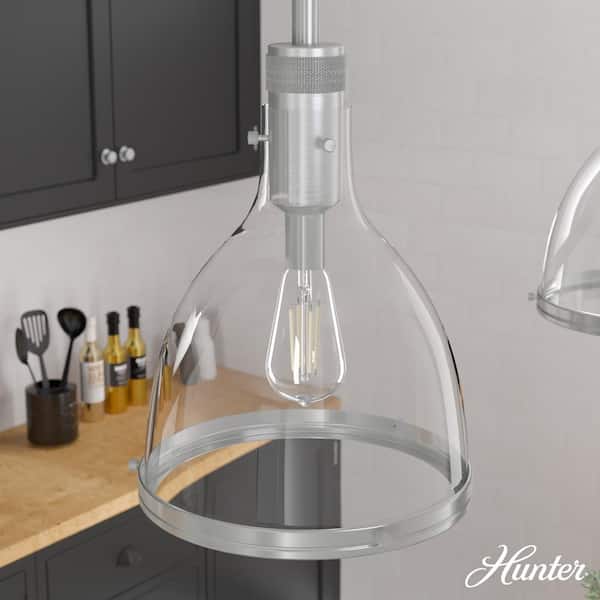 Hunter Van Nuys 1 Light Brushed Nickel Island Pendant Light With Clear Glass Shade Dining Room Light