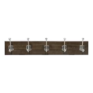 Textured Choice Oak 27 in. Hook Rack with 5 Satin Nickel Beveled Square Hooks
