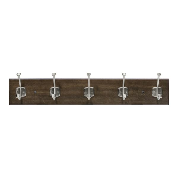 Home Decorators Collection Textured Choice Oak 27 in. Hook Rack with 5 Satin Nickel Beveled Square Hooks