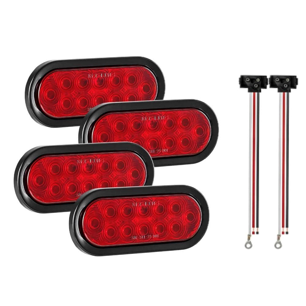 Jushua 12V Oval LED Trailer Tail Lights Stop Brake Turn Waterproof Tow Kit for Boat Truck Camper Red