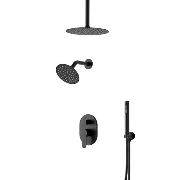 Crozet 3-Spray 10 in. Ceiling Mount Dual Fixed and Handheld Shower Head Shower Faucet 1.8 GPM in Matte Black