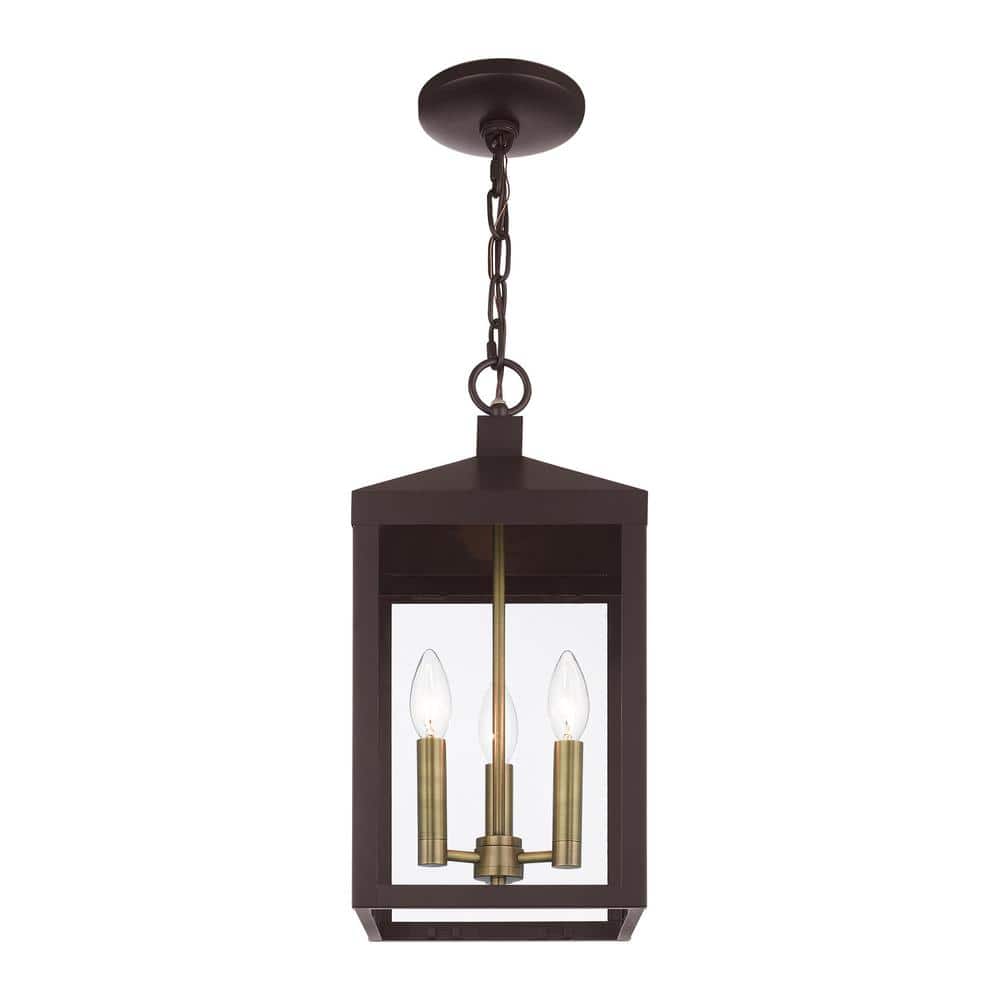 Nyack Bronze and Brass 3-Light Outdoor Pendant Lantern