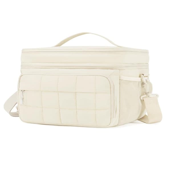 28 qt.Beige Double Deck Puffer Insulated Cooler Bag