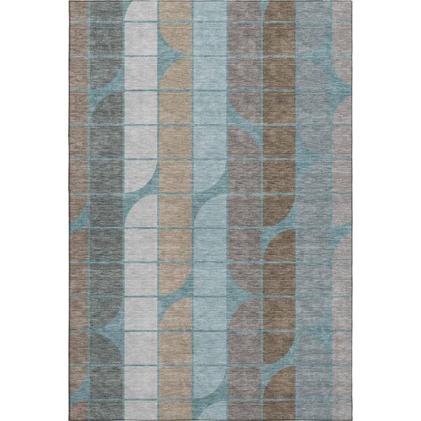 Mayfield Premium Machine Washable Abstract AMF2418 Teal 8 ft. x 10 ft. Area Rug