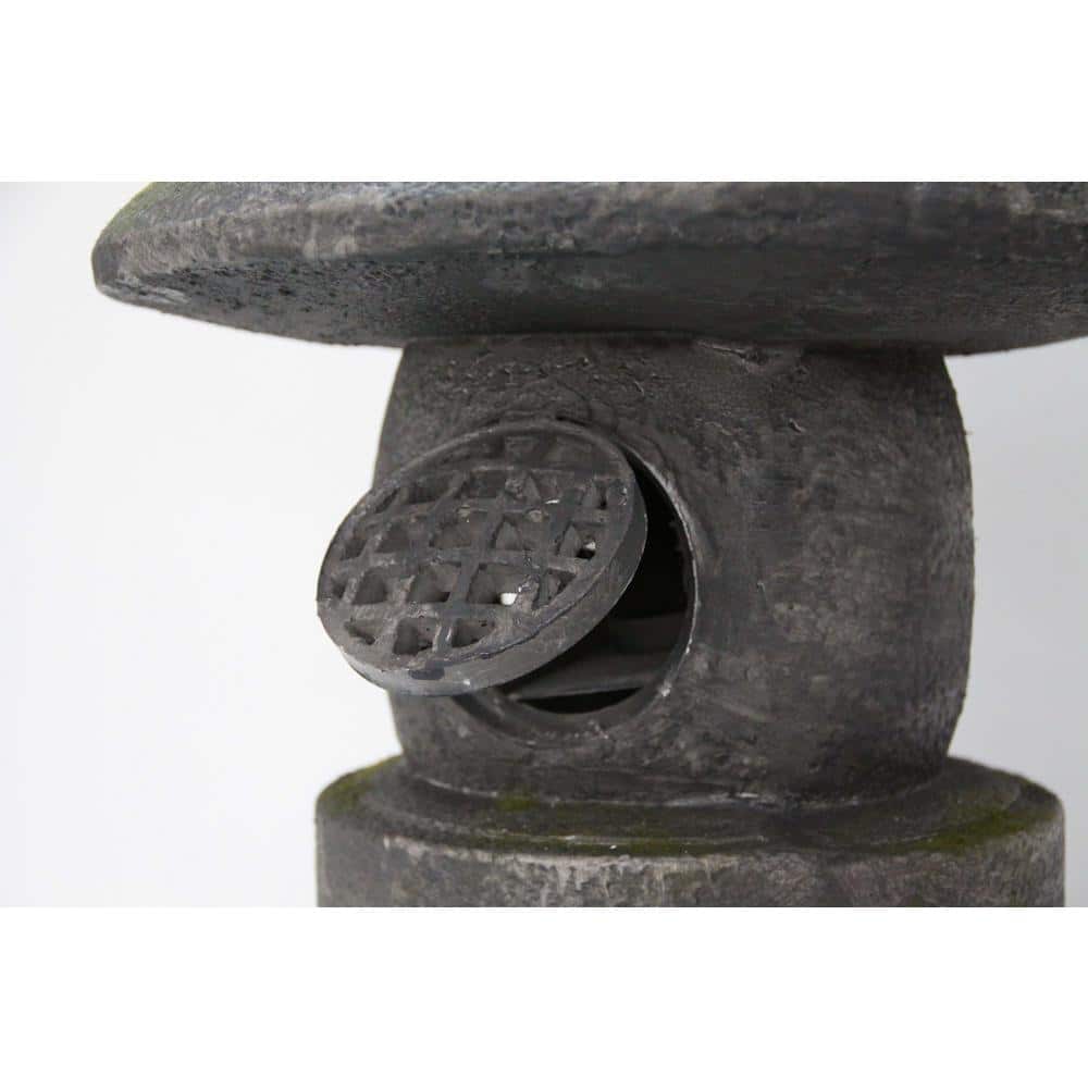 Grey Stone Pagoda Lantern Garden Statue with Magnetic Door