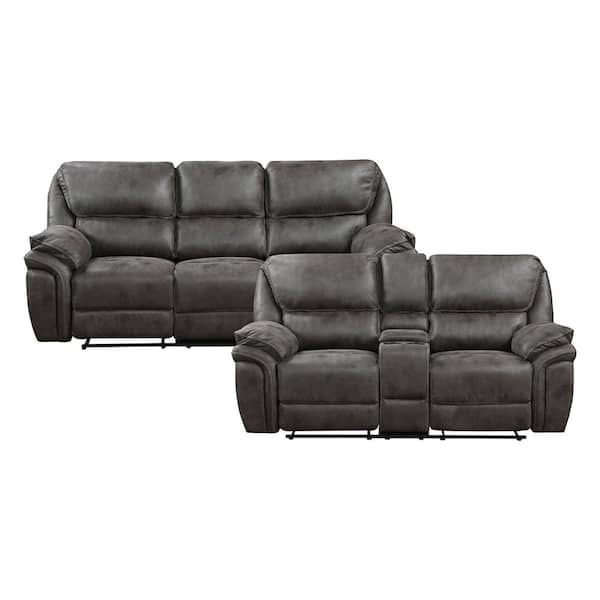 Lazzara Arlo 90 in. W Pillow Top Arm Microfiber Rectangle 2-Piece Manual Reclining Sofa Set in Gray