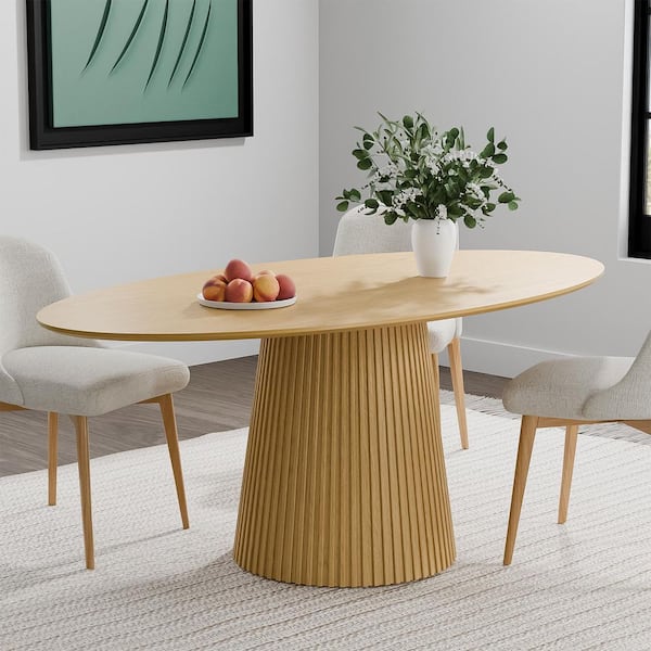 Oval Natural Wooden Solid Wood 67 in. Wood Pedestal Base Dining Table Seats 6