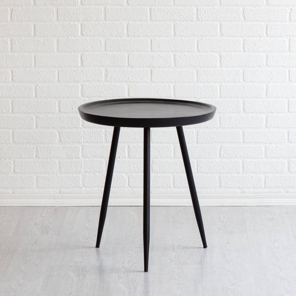 Chervey Black Round Mango Wood & Metal Side Table 21"