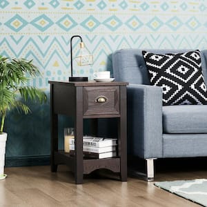 23 in. H x 22 in. D x 13 in. W Contemporary Chair Side End Table Compact Table w/Drawer Nightstand Espresso Brwon