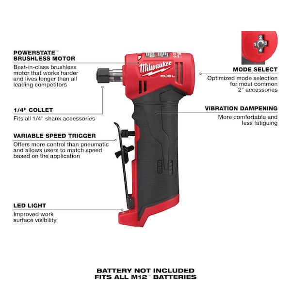 Milwaukee M12 FUEL 12V Lithium-Ion Brushless Cordless 1/4 in. Right Angle  Die Grinder (Tool-Only) 2485-20 - The Home Depot