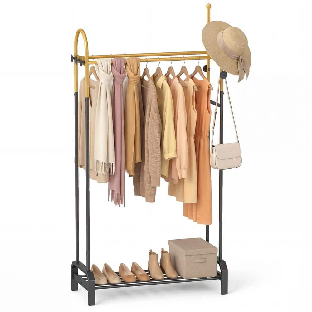 Metal Clothing Rack Freestanding Garment Rack with Double Hanging Rods 5 Hooks & Bottom Shoe Rack price history on PriceWatchPro