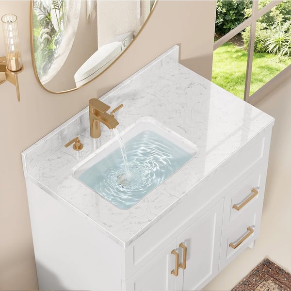 Zeafive CTK 36 in. W x 22 in. D Engineered Stone White Rectangular