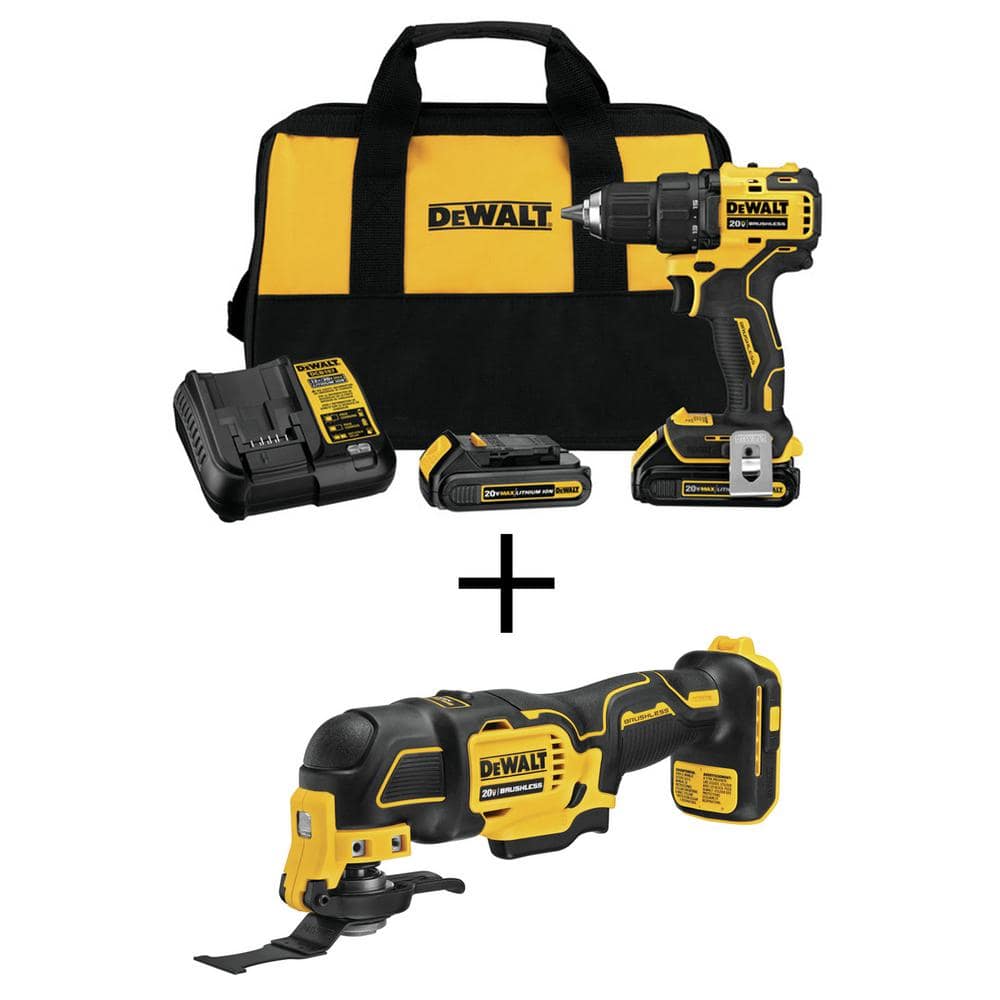 DEWALT ATOMIC 20V MAX Cordless Brushless Compact 1/2 in. Drill/Driver, 20V  Oscillating Tool, and (2) 20V 1.3Ah Batteries DCD708C2W354B The Home Depot