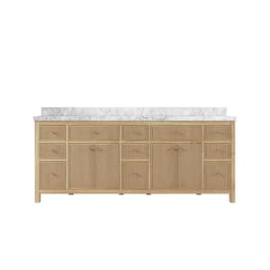 Sonoma Teak 84 in. W x 22 in. D x 36 in. H Double Sink Bath Vanity in Light Natural with 2 in. Carrara Marble Top