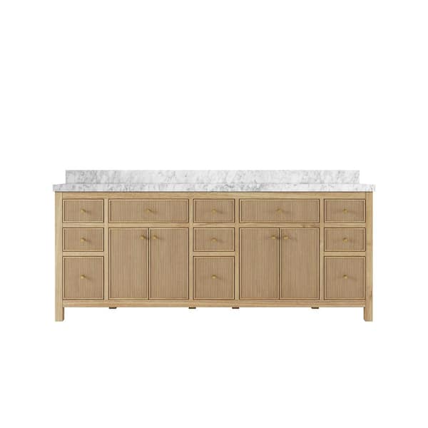 Willow Collections Sonoma Teak 84 in. W x 22 in. D x 36 in. H Double Sink Bath Vanity in Light Natural with 2 in. Carrara Marble Top