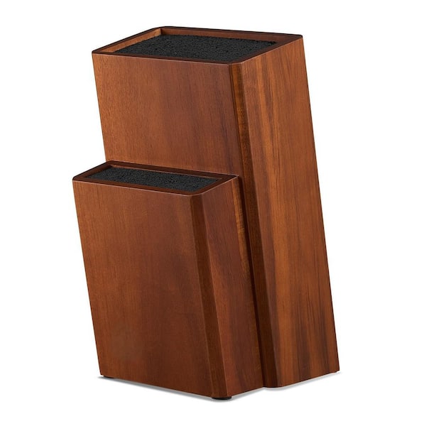 2-Slots Universal Acacia Wood Knife Block with Removable Bristles and Non-Slip Base