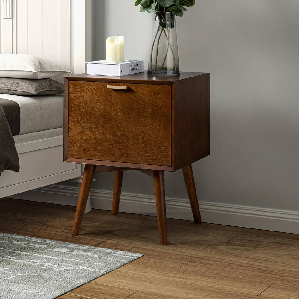 JAYDEN CREATION Frieda Walnut 2-Drawer Nightstand with Built-in Outlets ...