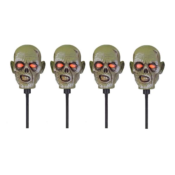 Home Accents Holiday 15 in. LED Zombie Head Pathway Markers with Timer (4-Pack)