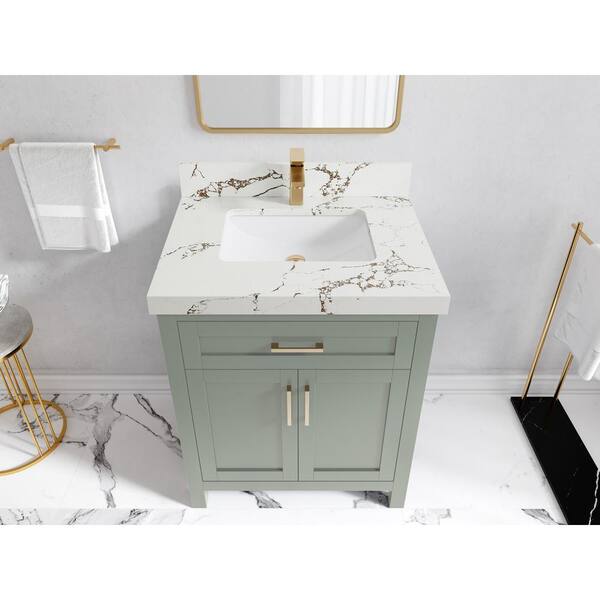 Willow Collections Cambridge 30 in. Single Sink Freestanding Evergreen Bath Vanity with Viola Brown Qt. Top Unassembled