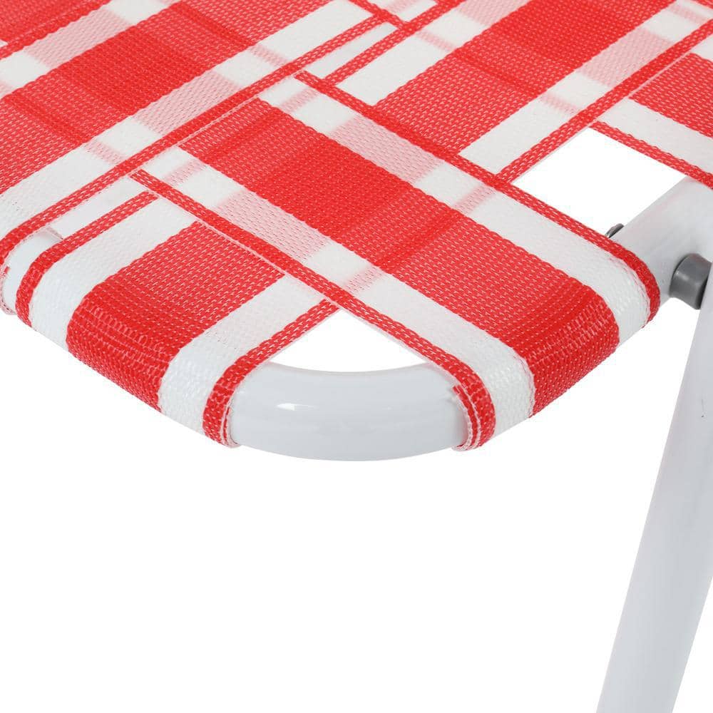 Red and White Steel Frame Folding Beach Chair Set