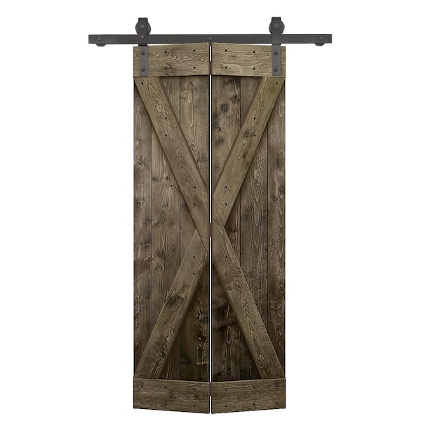 CALHOME 38 in. x 84 in. X Pre Assembled Espresso Wood Solid Core Bi-fold Barn Door with Sliding Hardware Kit