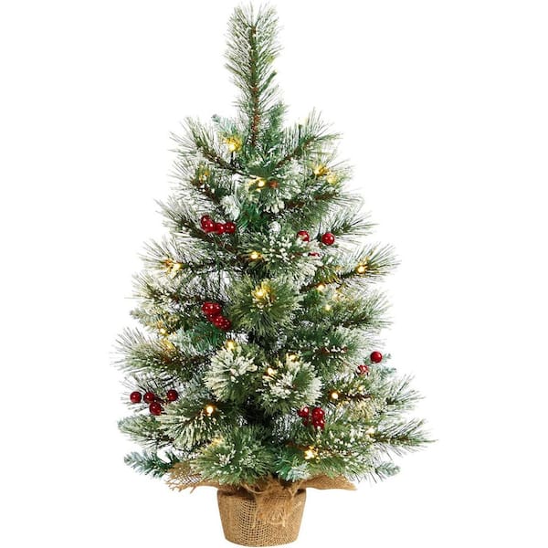 2 ft. PreLit Full Classic Pine Artificial Christmas Tree with 35 Warm White lights with Ornament, Decorative X-Mas Tree